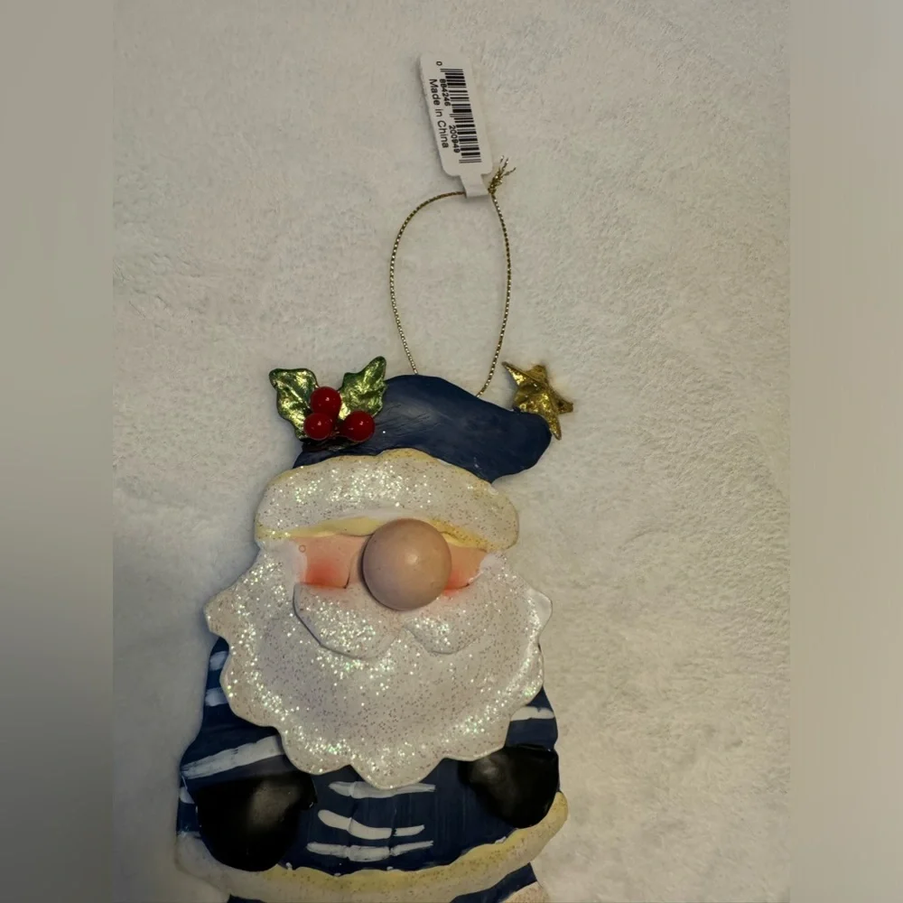 NWT Vintage Handmade Santa Christmas Ornament Metal